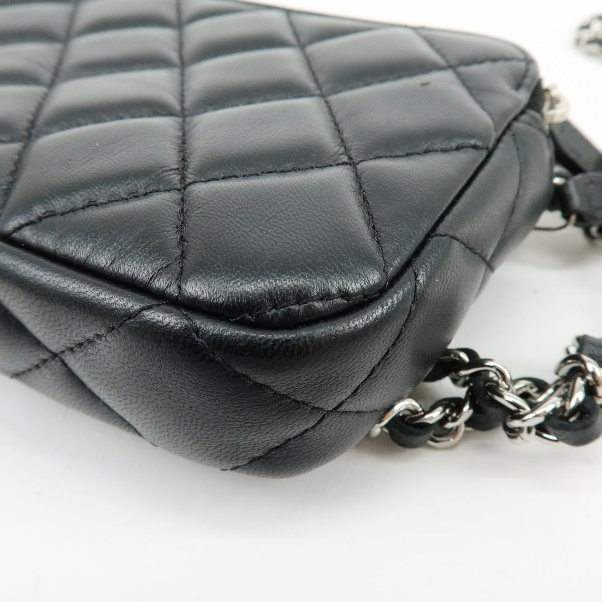CHANEL COCO Mark Matelasse Lamb Skin Chain Shoulder Bag Black Silver