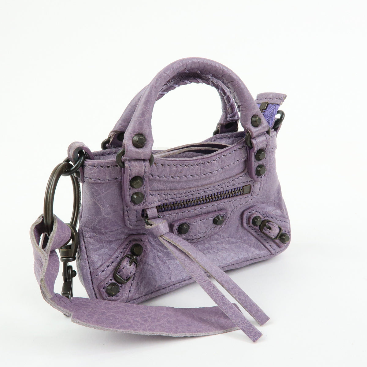BALENCIAGA The First Leather Metal Bag Charm Key Holder Purple 253199