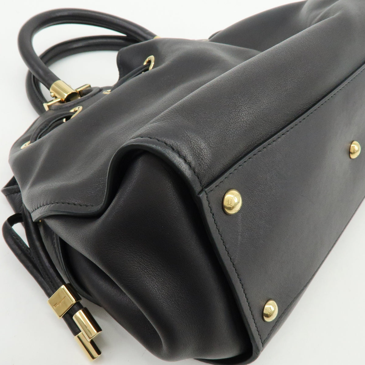 Ferragamo Sonia Leather 2Way Bag Hand Bag Shoulder Bag Black