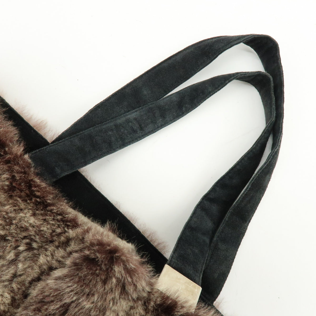 CHANEL Lapin Rabbit Fur Suede Tote Bag Hand Bag Brown Beige