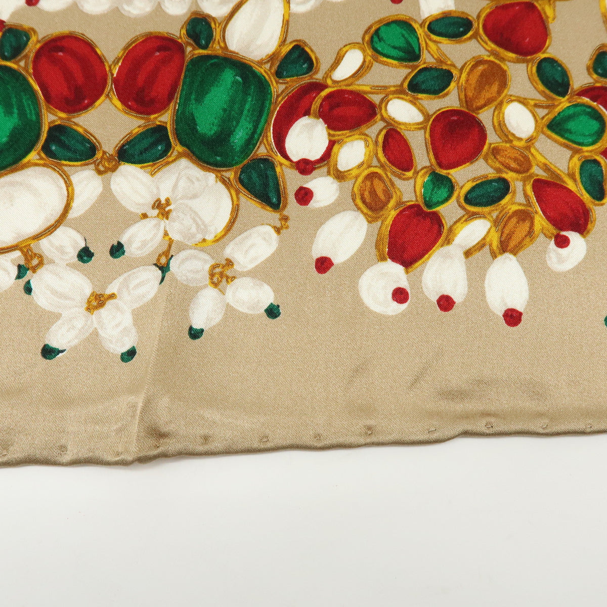 CHANEL COCO Mark Silk100% Jewelry Pattern Scarf Brown Red