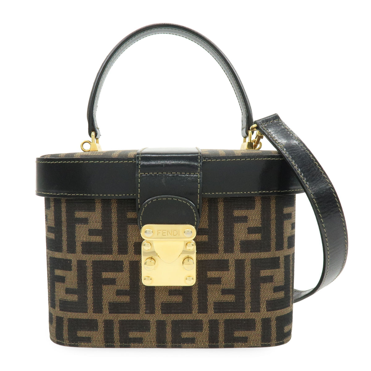 FENDI Zucca Canvas Leather 2Way Vanity Bag Shoulder Bag Brown 09149311