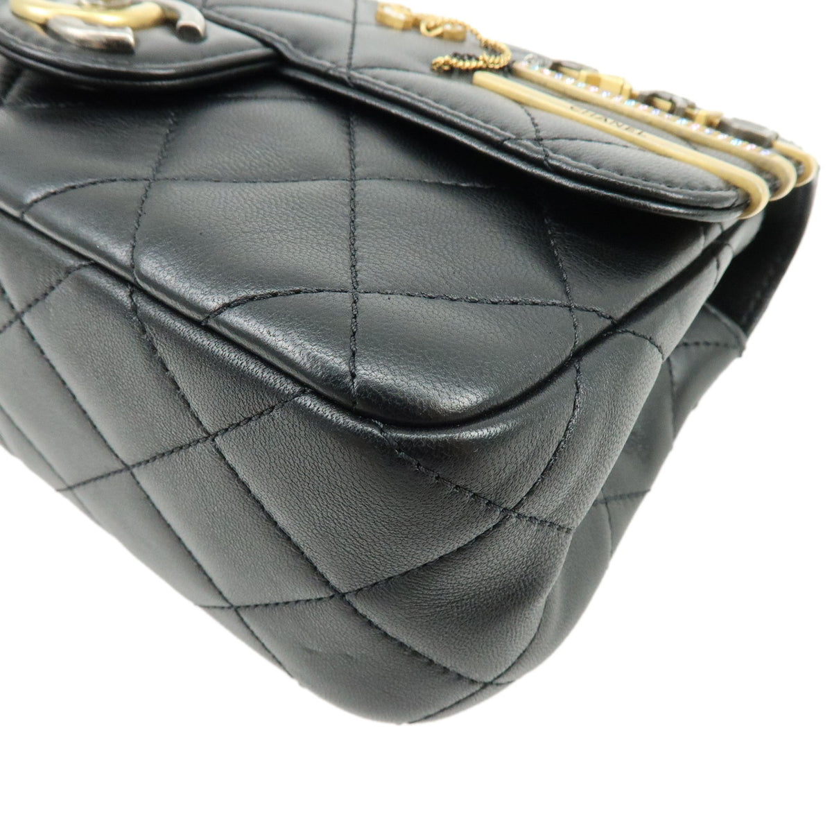 CHANEL Mini Matelasse Lamb Skin Shoulder Bag Hand Bag Black AS2978