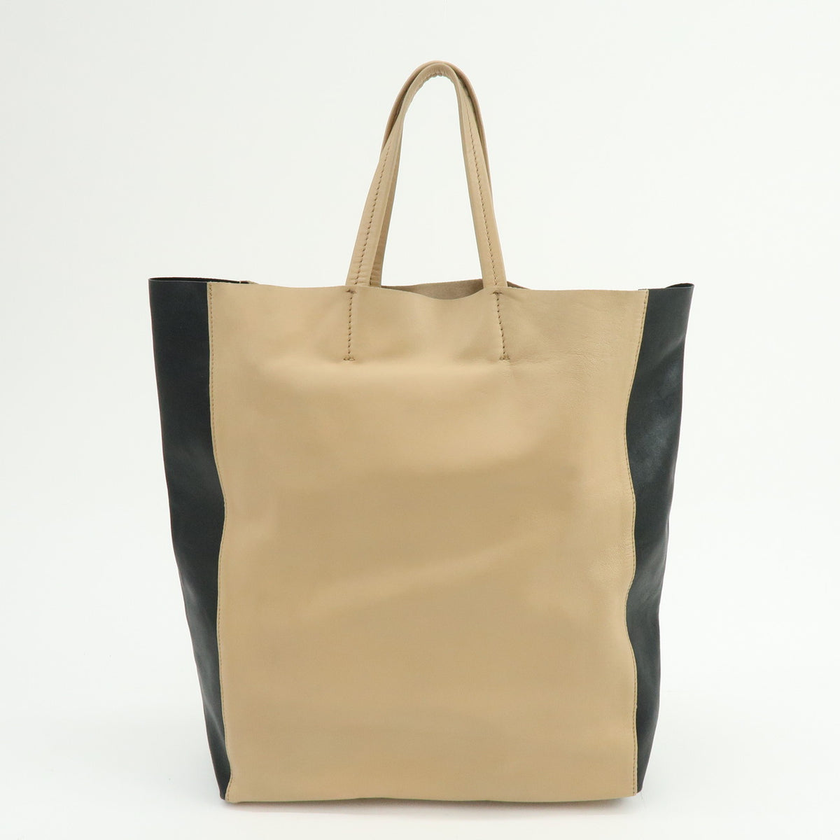 CELINE Horizontal Cabas Leather Tote Bag Hand Bag Beige Black