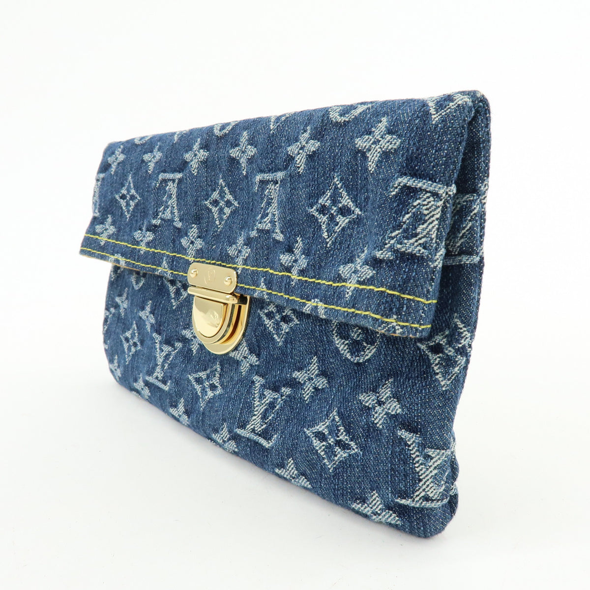 Louis Vuitton Monogram Denim Pochette Plat Pouch Clutch Bag M95007
