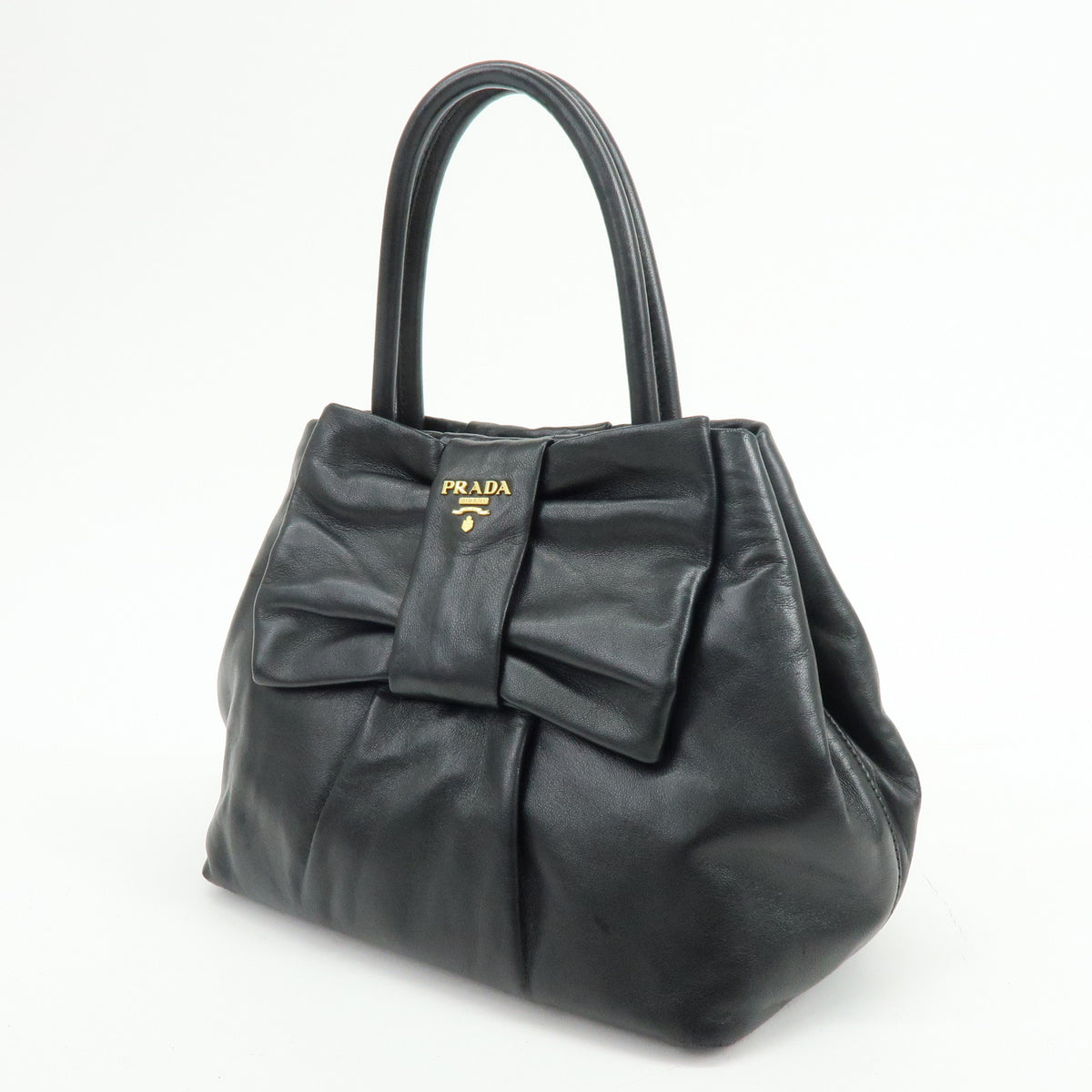 PRADA Nappa Leather Ribbon 2Way Hand Bag Tote Bag Black BN1601