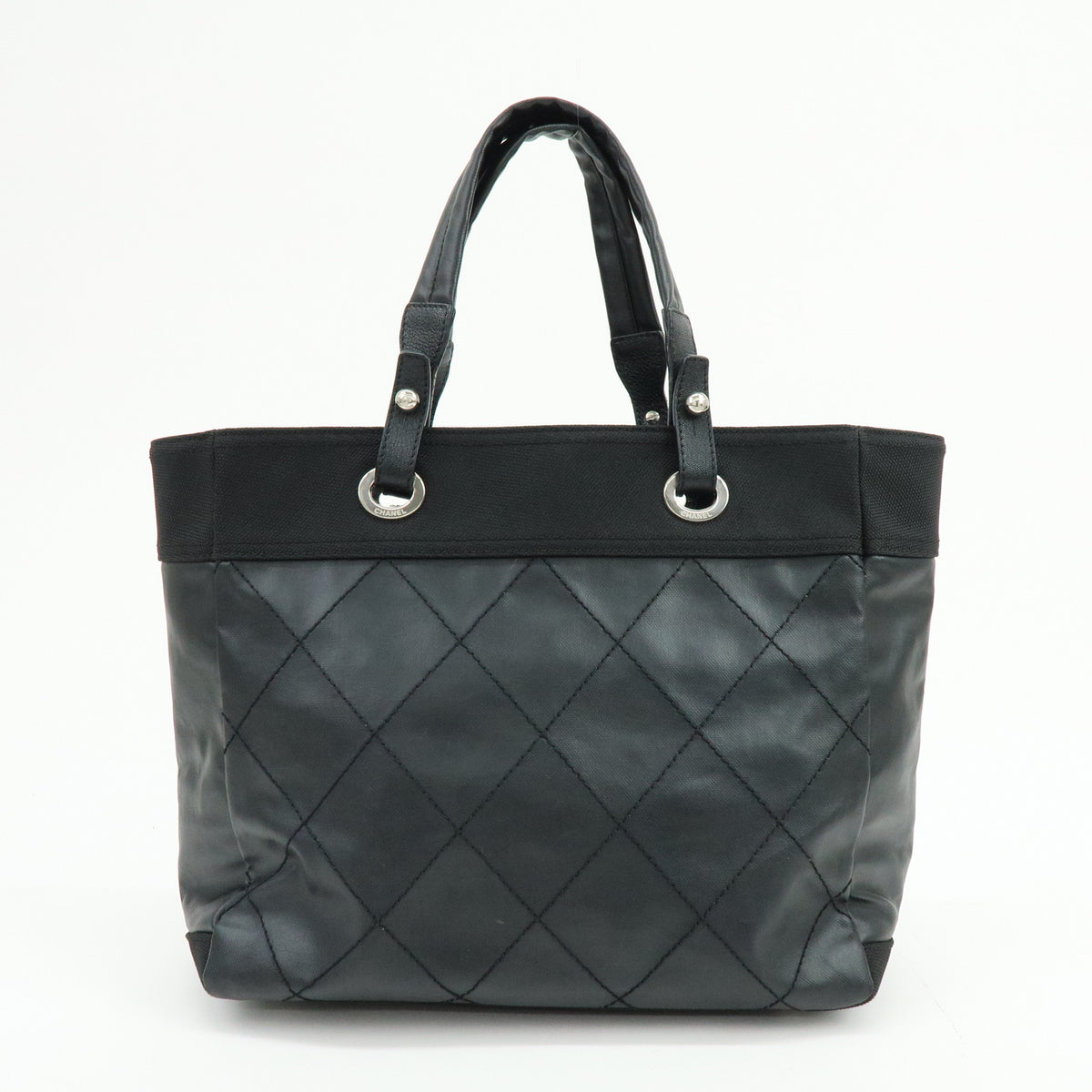 CHANEL Paris Biarritz MM PVC Leather Tote Bag Hand Bag Black A34209