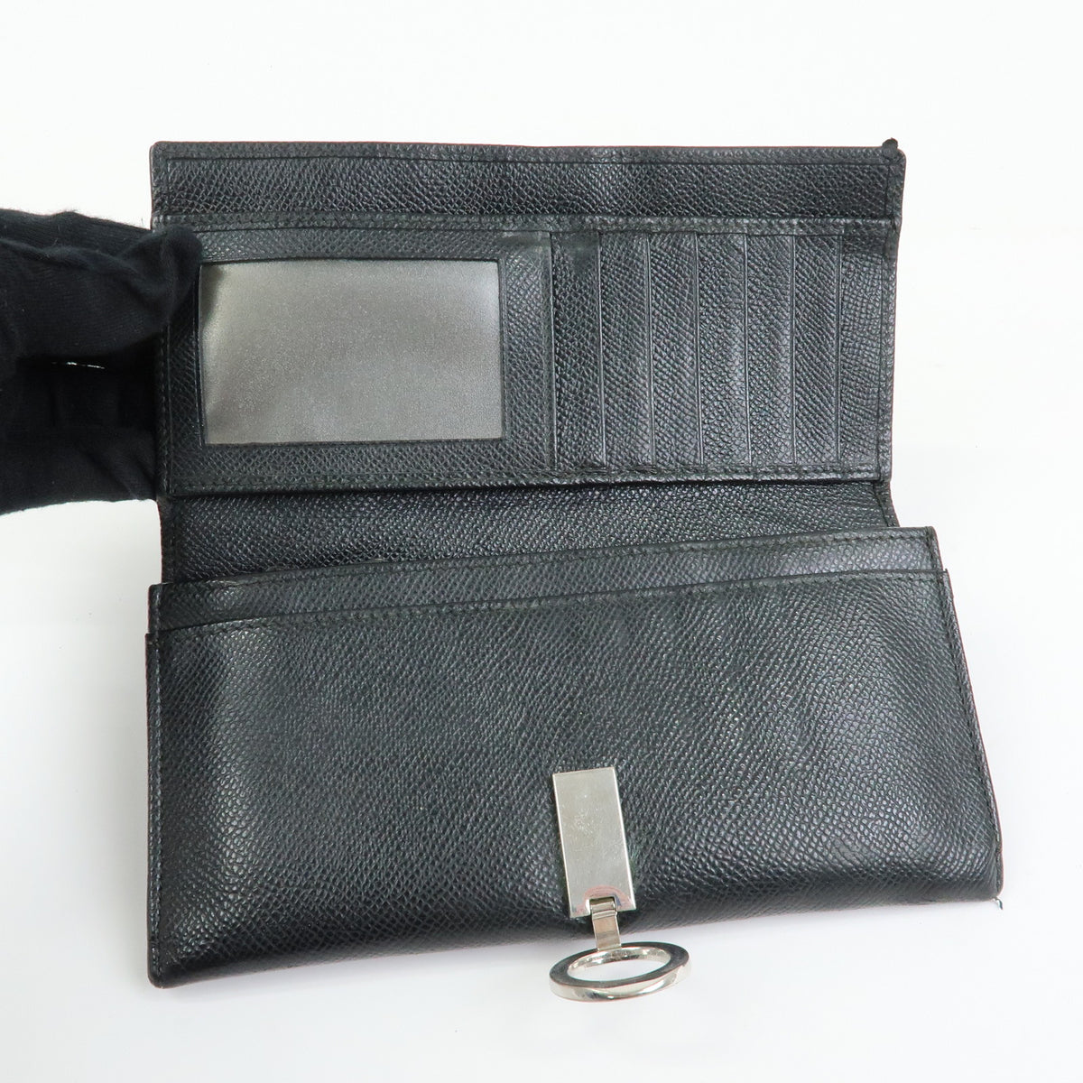 BVLGARI BVLGARI Logo Clip Leather Bi-fold Long Wallet Black