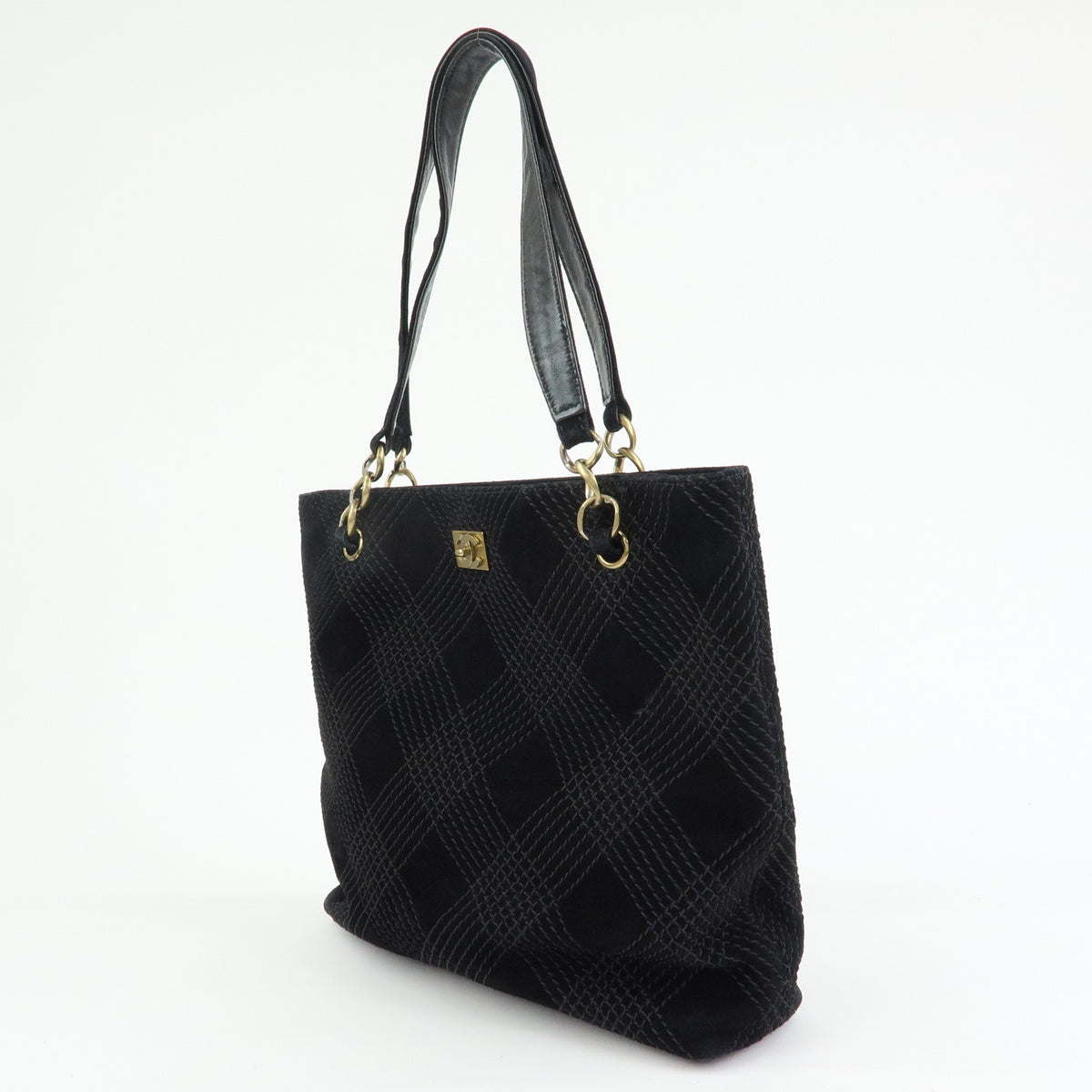 CHANEL COCO Mark Wild Stitch Suede Leather Shoulder Bag Tote Bag Black