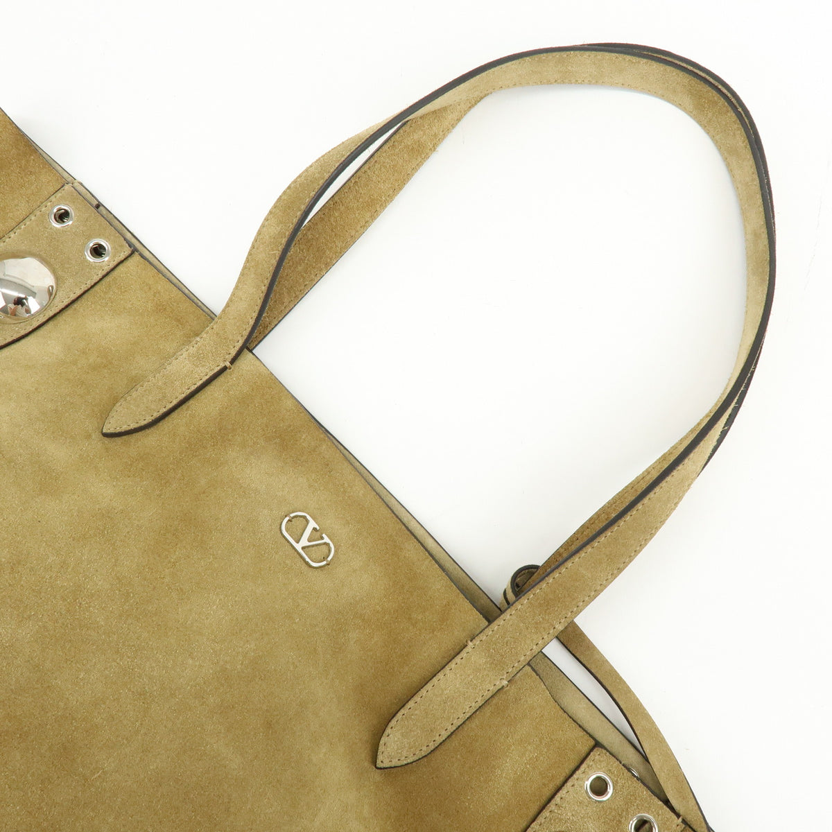 VALENTINO Suede Nellcote Tote Bag Shoulder Bag Beige Silver