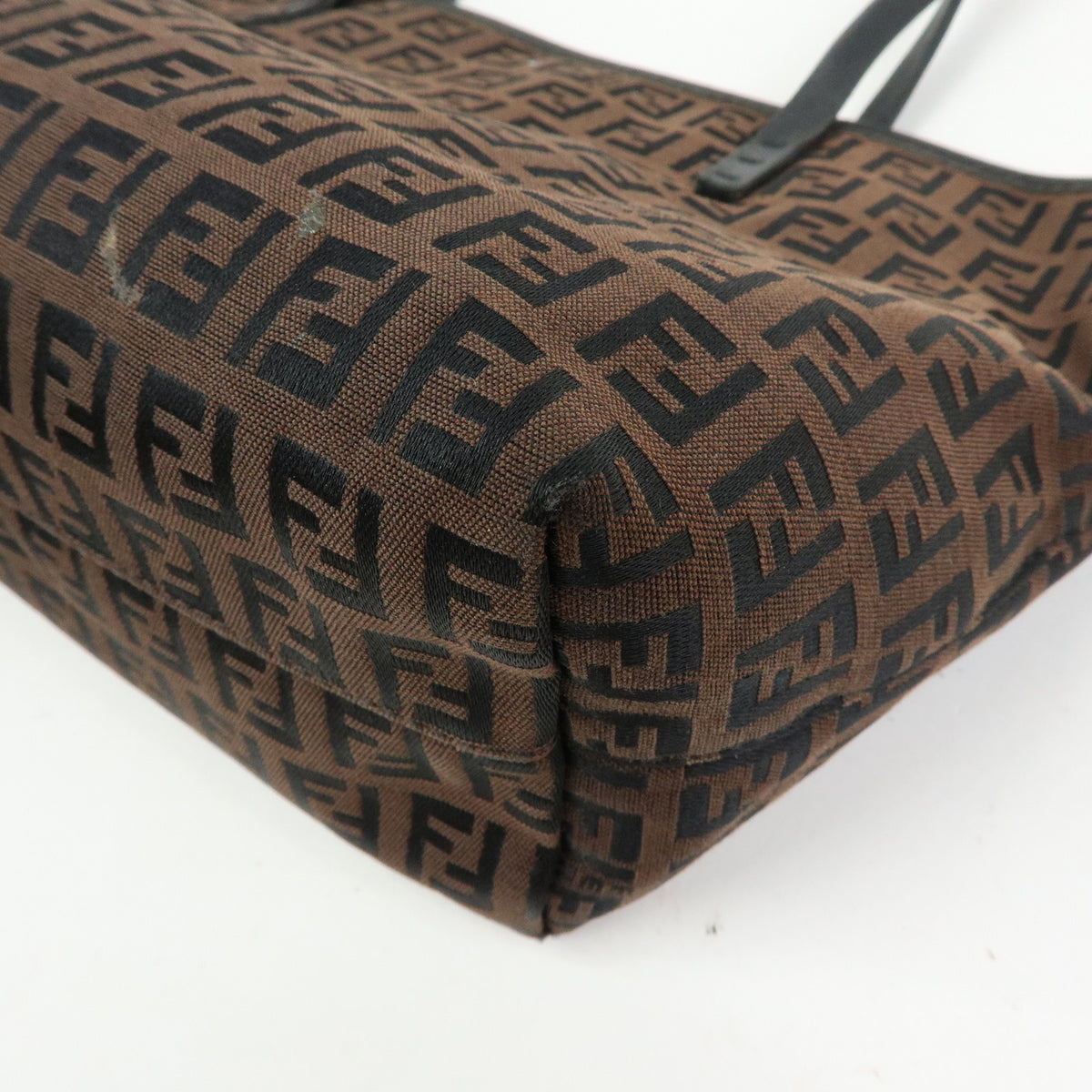 FENDI Zucchino Canvas Leather Tote Bag Hand Bag Brown Black 8BH075