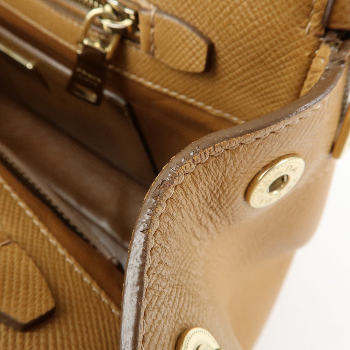 PRADA Logo Saffiano Leather 2Way Bag Hand Bag Shoulder Bag Camel BN2569