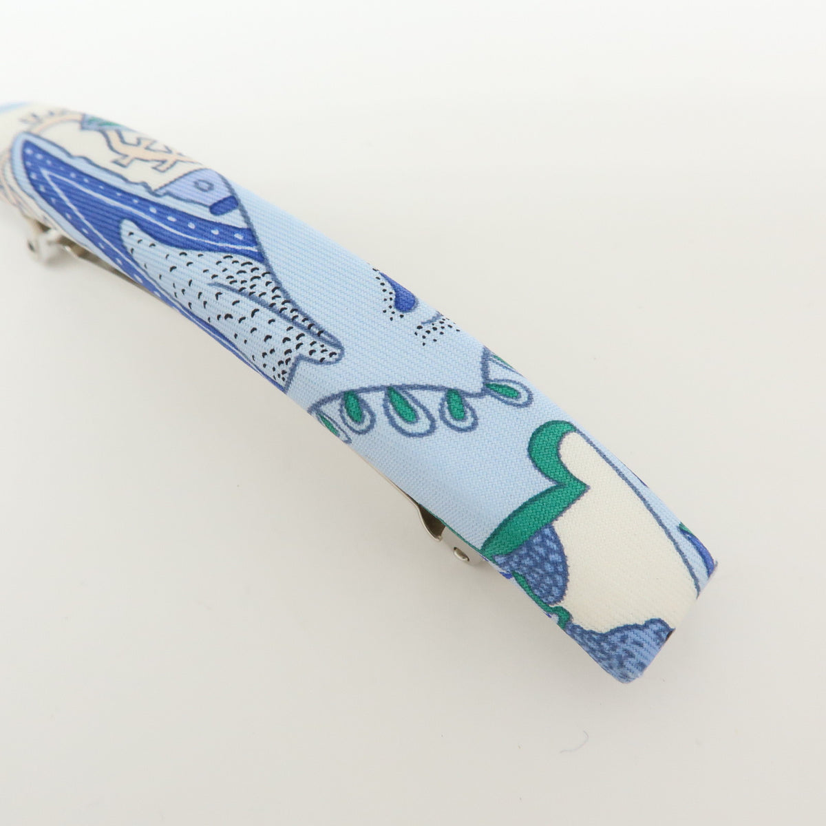 HERMES Eclipse GM Silk 100% Metal Hair Accessory Barrette Blue
