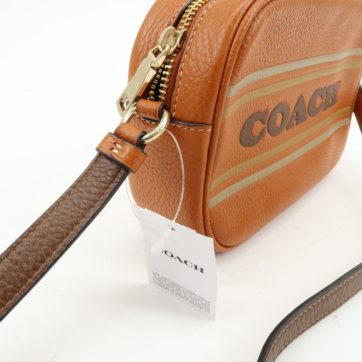 COACH Logo Leather Shoulder Bag Crossbody Bag Camel Brown