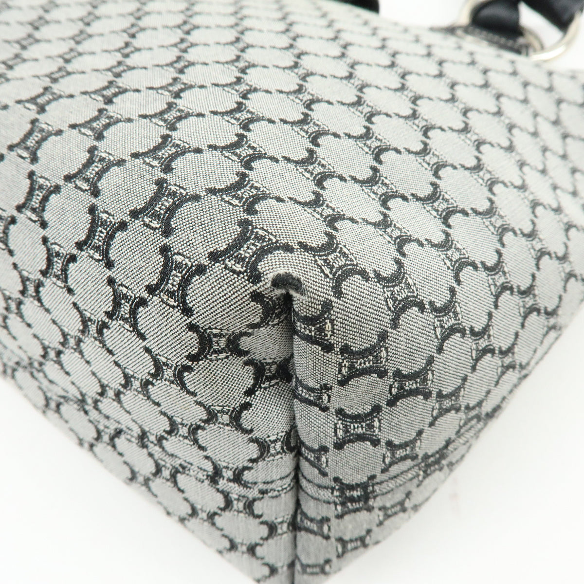 CELINE Macadam Canvas Leather Tote Bag Hand Bag Grey Black