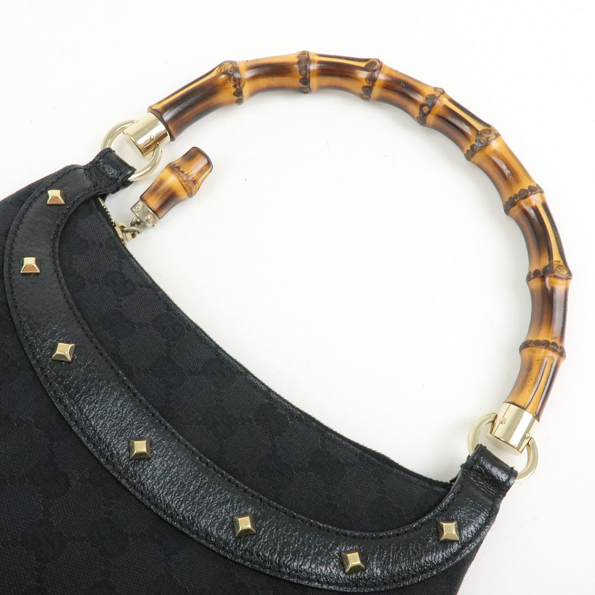 GUCCI Bamboo GG Canvas Leather Hand Bag Black 137378