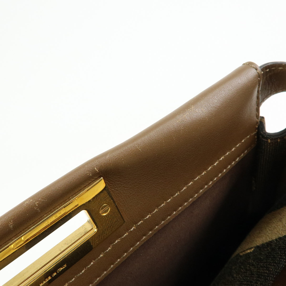 FENDI Peekaboo Pequin Leathe 2Way Hand Bag Shoulder Bag Brown 8BN290