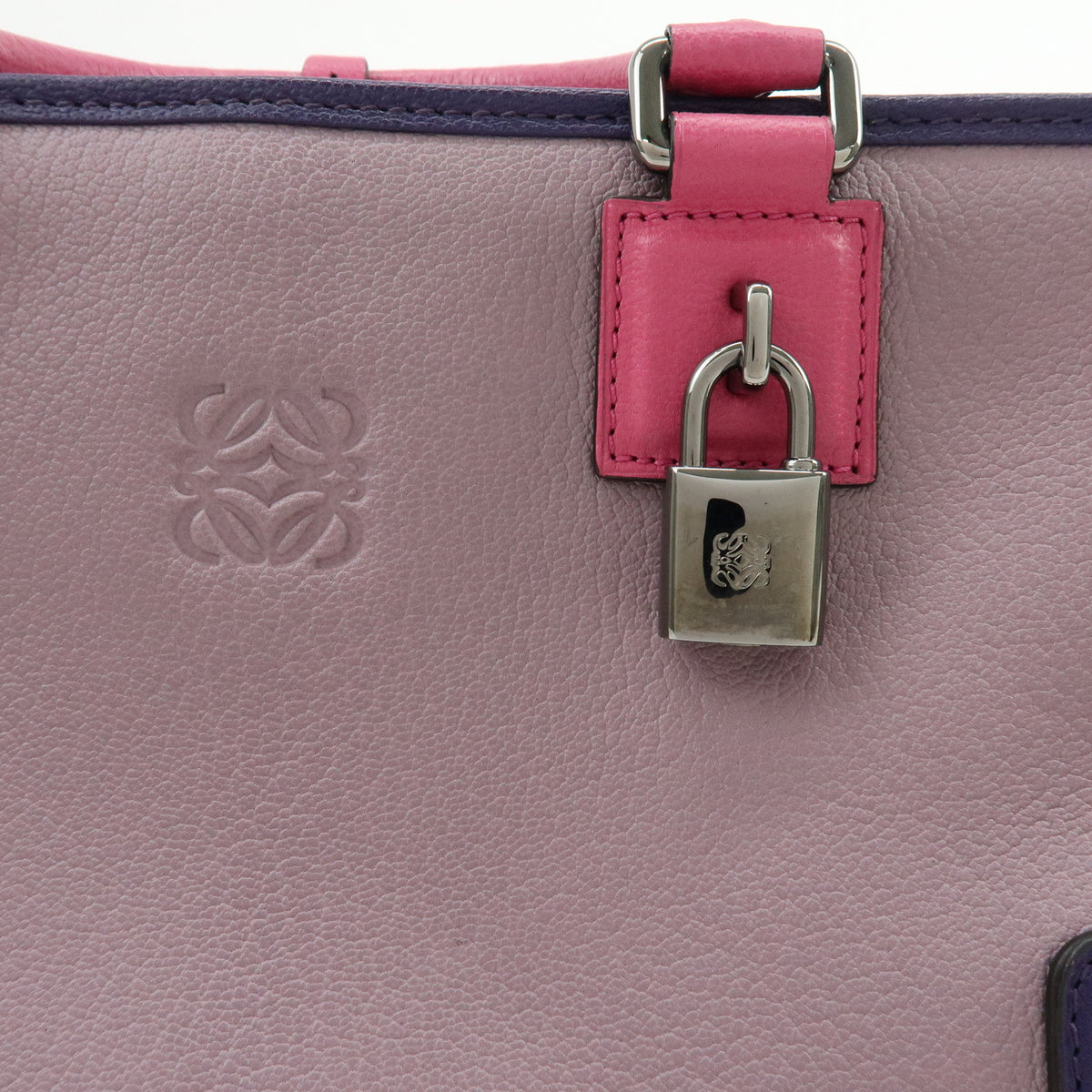 LOEWE Anagram Amazona 28 Leather Hand Bag Tote Bag Purple Pink