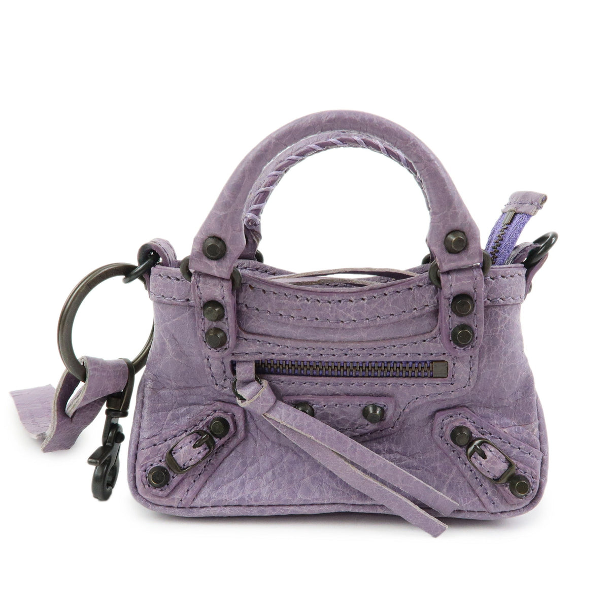 BALENCIAGA The First Leather Metal Bag Charm Key Holder Purple 253199