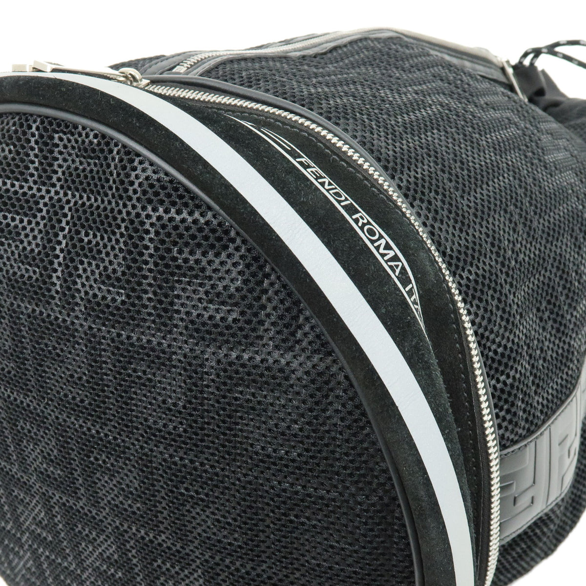 FENDI Zucca Mesh Leather Suede 2Way Bag Hand Shoulder Bag Black 7VA451