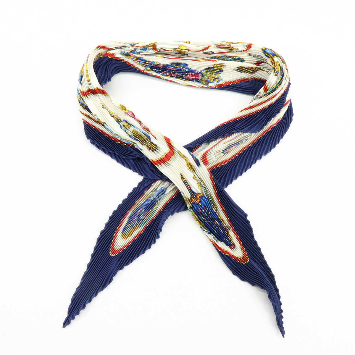 HERMES Silk 100% Pleated Carre Scarf Pourvu qu'on ait l'ivresse Navy