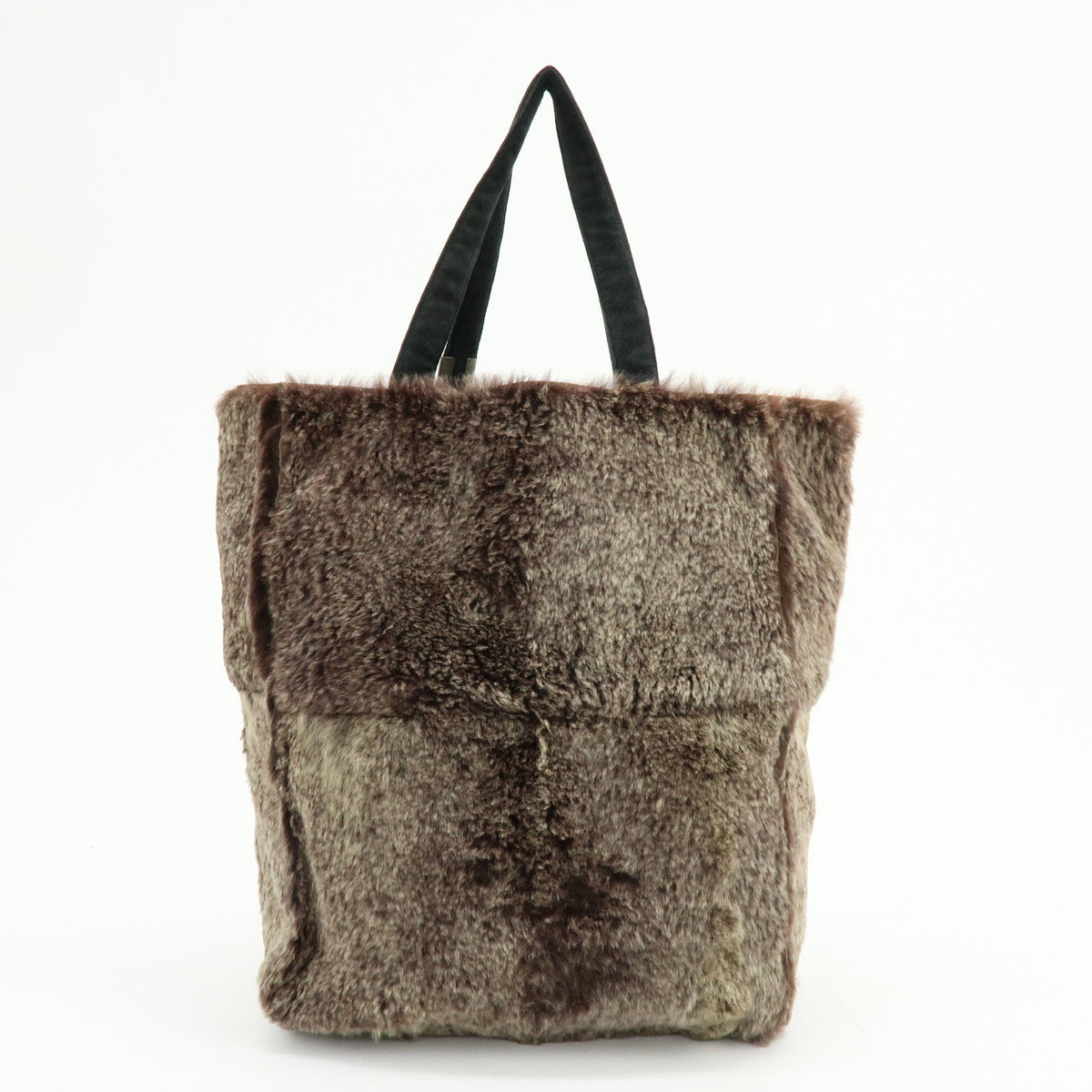 CHANEL Lapin Rabbit Fur Suede Tote Bag Hand Bag Brown Beige