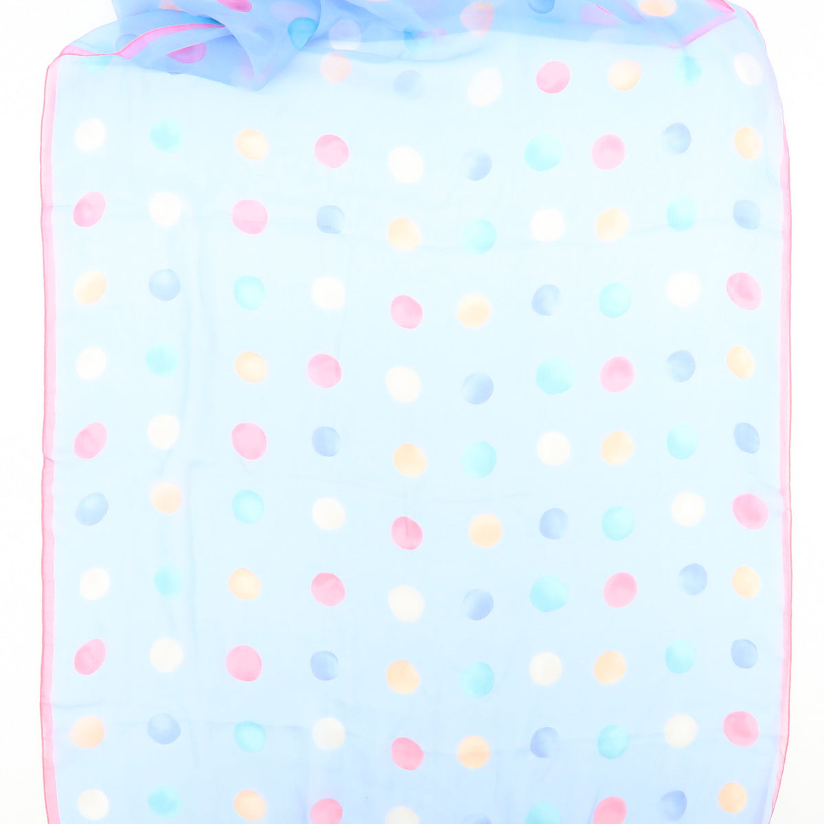 CHANEL Silk100% Dots Pattern Scarf Shawl Light Blue Pink