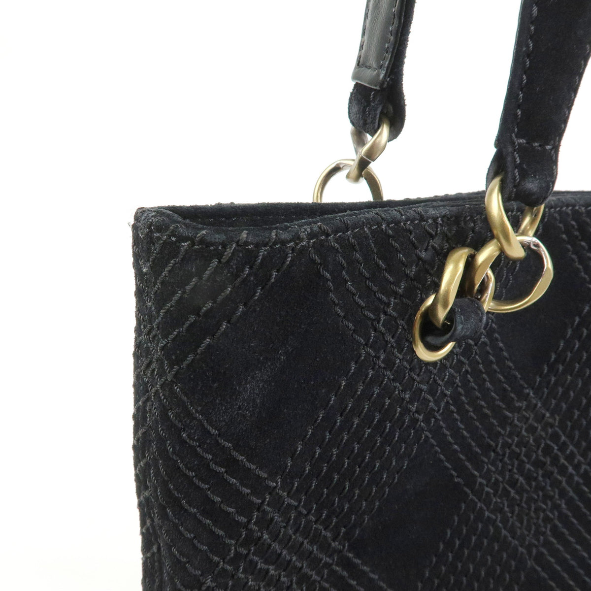 CHANEL COCO Mark Wild Stitch Suede Leather Shoulder Bag Tote Bag Black