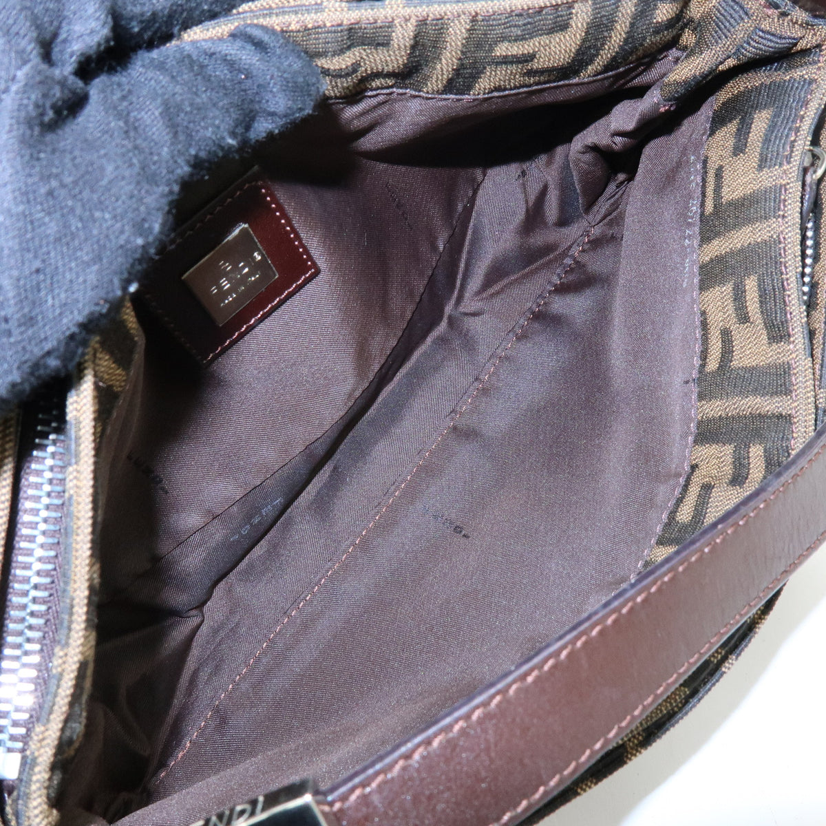 FENDI Zucca Canvas Leather Hand Bag Shoulder Bag Brown 26722