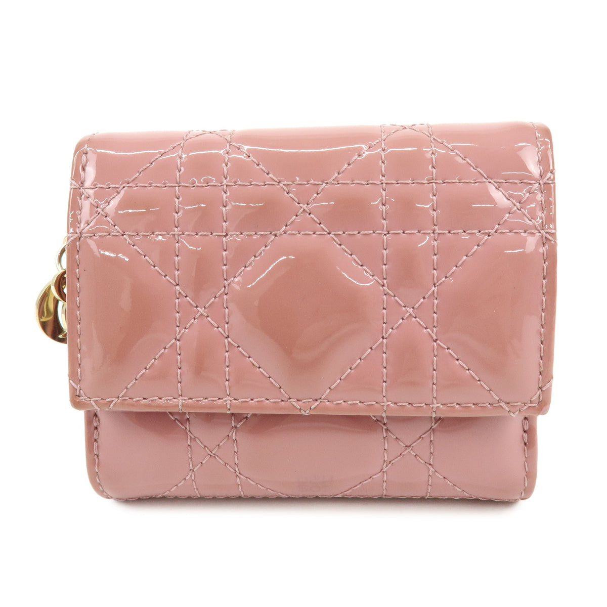 Christian Dior Lady Dior Cannage Patent Leather Bi-fold Compact Wallet