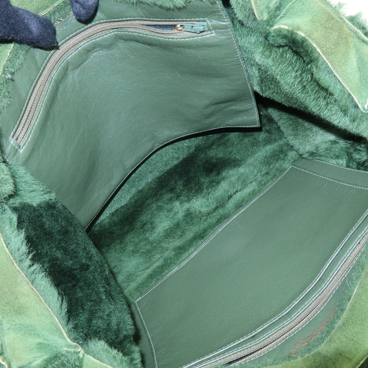 CHANEL Suede Mouton Tote Bag Hand Bag Green
