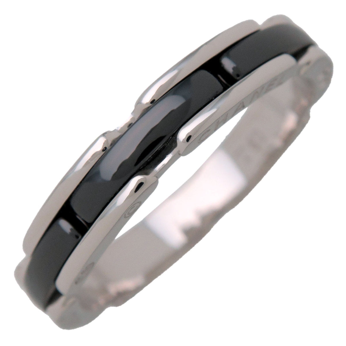 CHANEL Ultra Small Ring K18 750WG Black Ceramic #60 US9 J3092