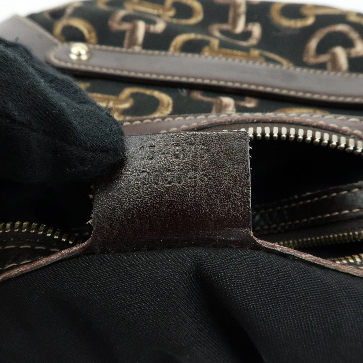 GUCCI Bamboo Horsebit Canvas Leather Shoulder Bag Dark Brown 154378