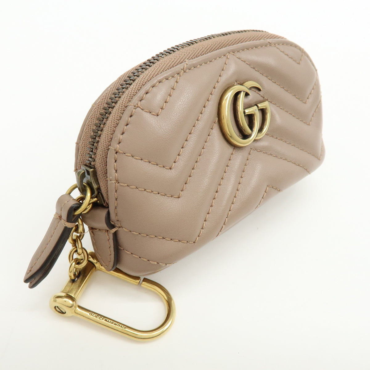 GUCCI GG Marmont Double G Leather Pouch Key Case Pink Beige 625691