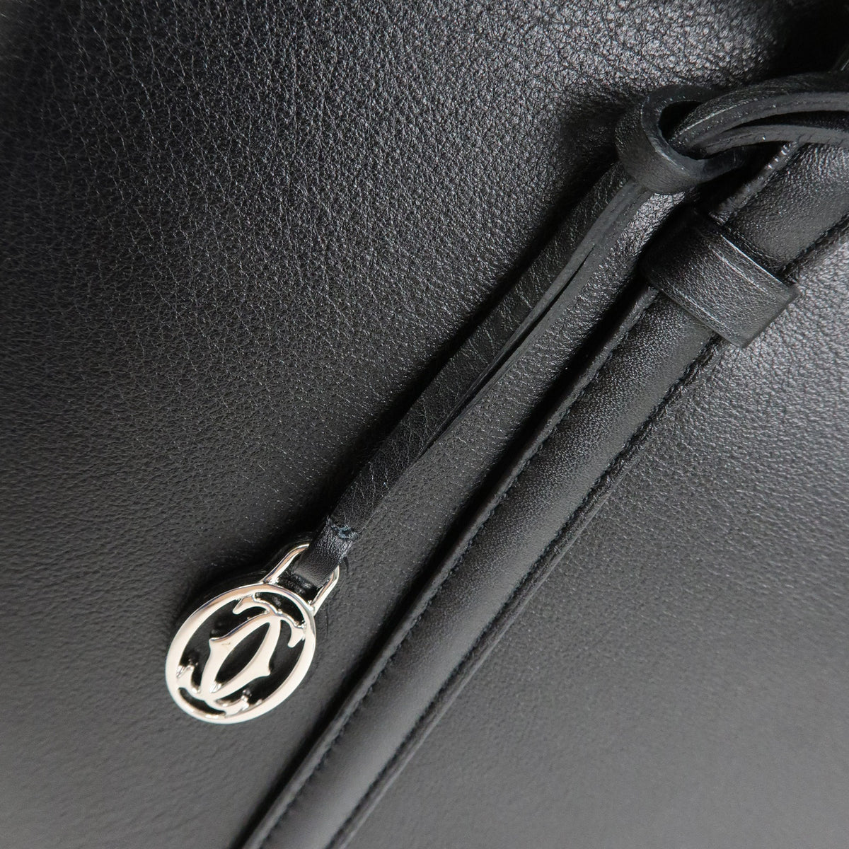 Cartier Cabochon Leather Tote Bag Shoulder Bag Hand Bag Black