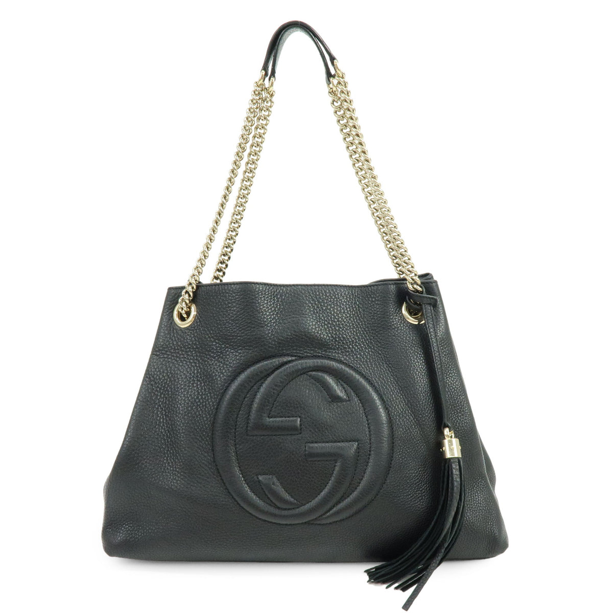 GUCCI SOHO Interlocking G Leather Chain Shoulder Bag Black 308982