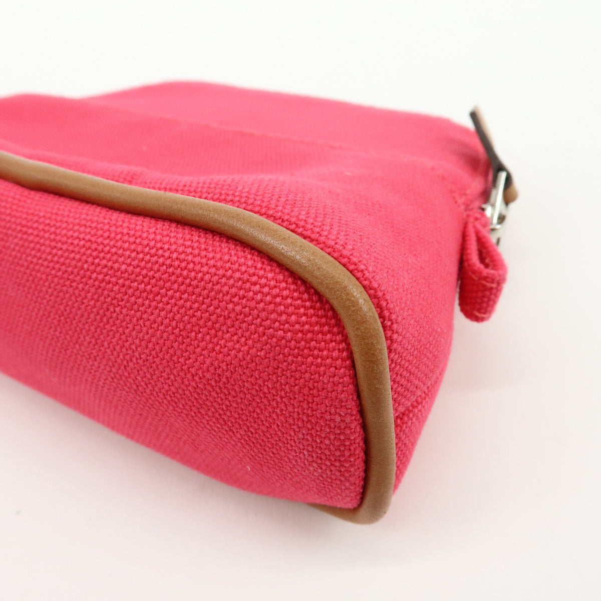 HERMES Cotton Canvas Leather Mini Bolide Pouch Pink Beige