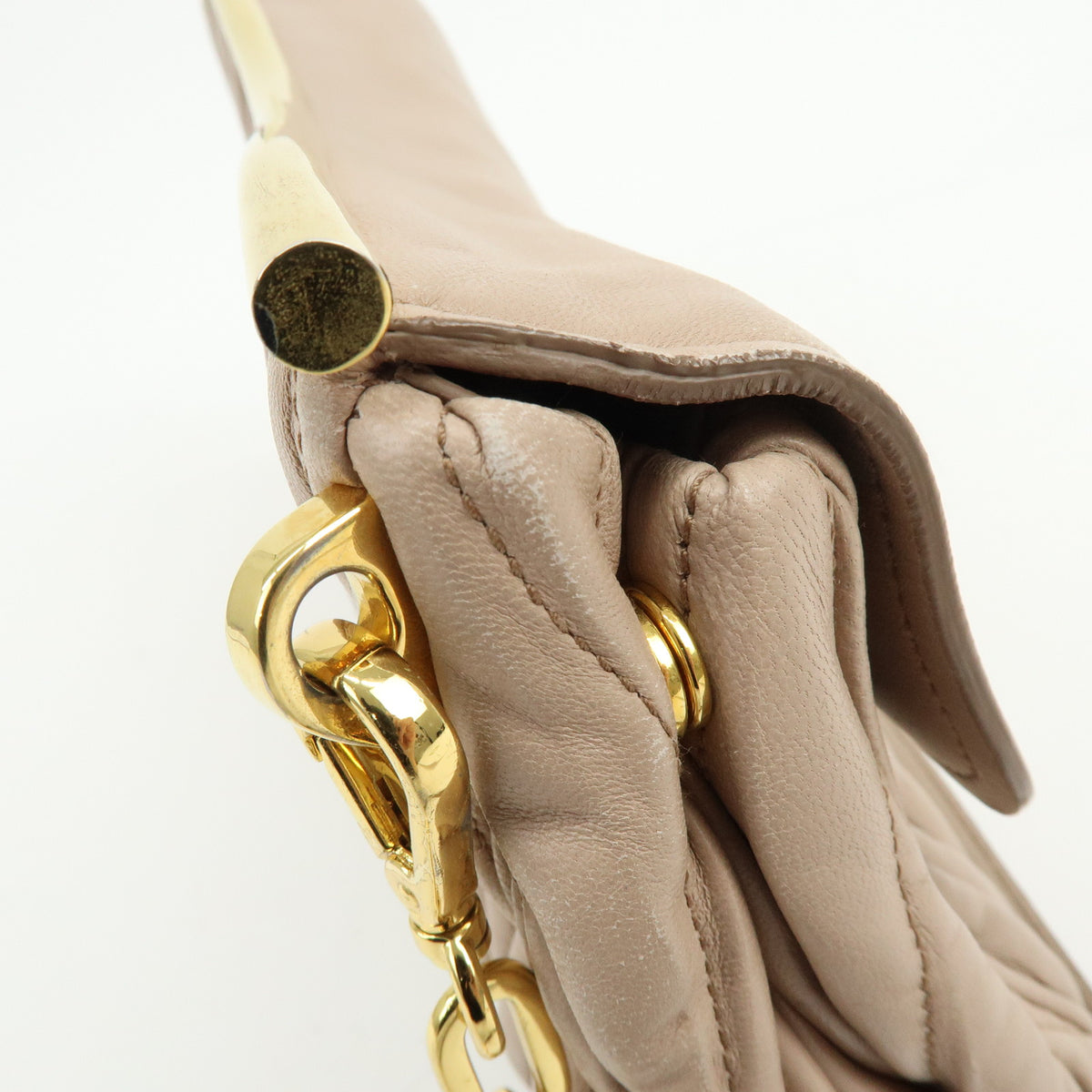 MIU MIU Matelasse Nappa Leather Chain Shoulder Bag Pink Beige