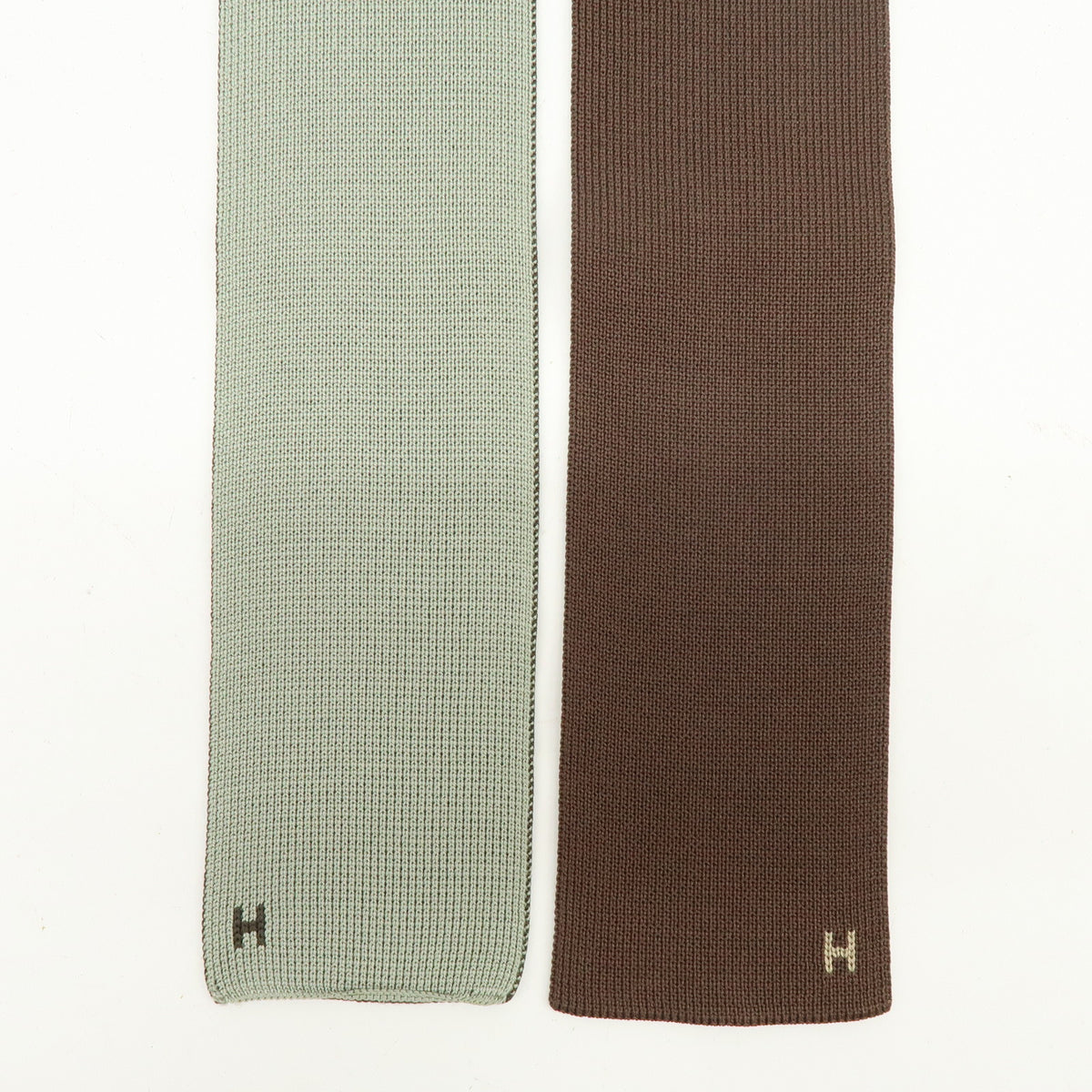 HERMES Silk 100% Knit Tie Brown Beige Green