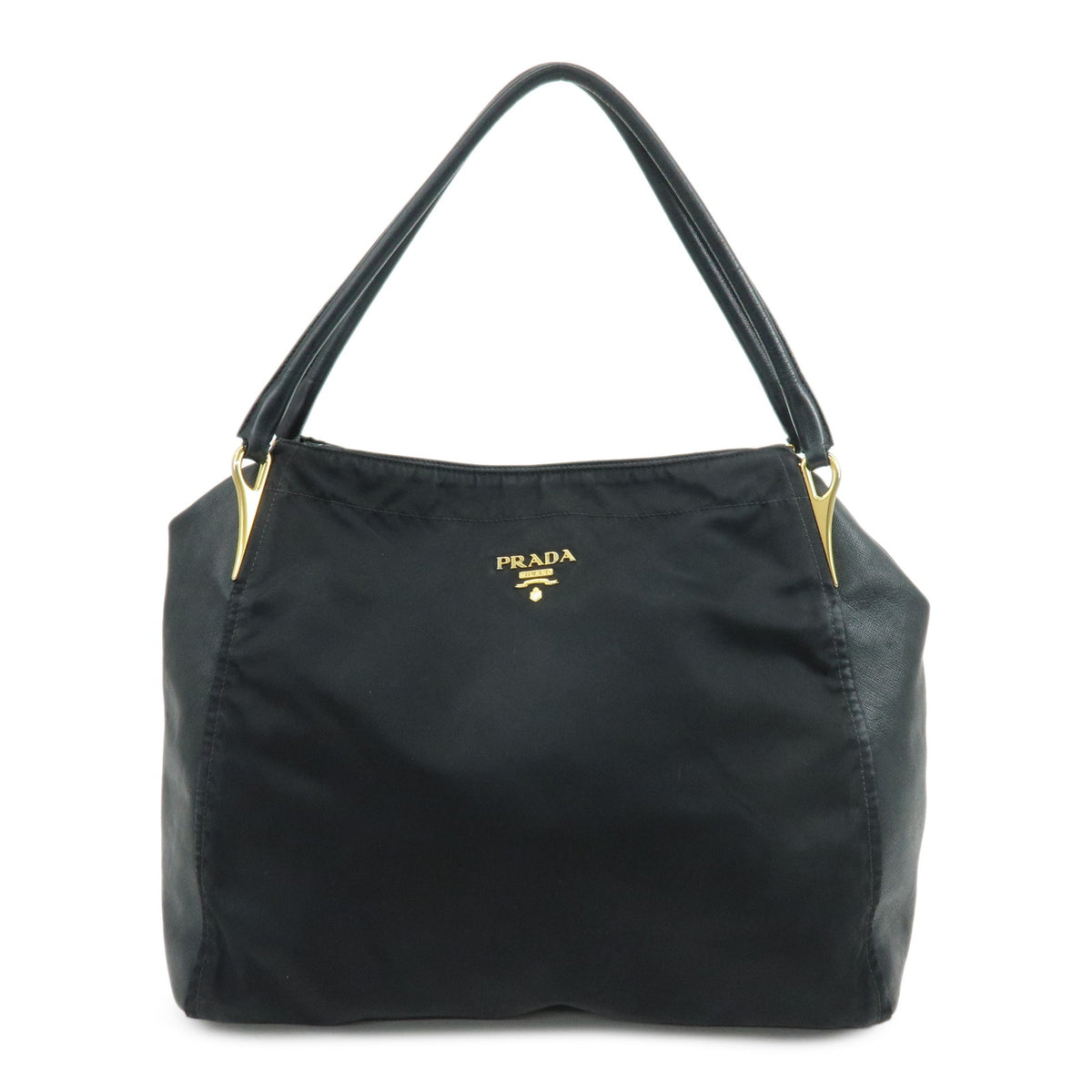 PRADA Nylon Saffiano Leather Shoulder Bag Hand Bag Black