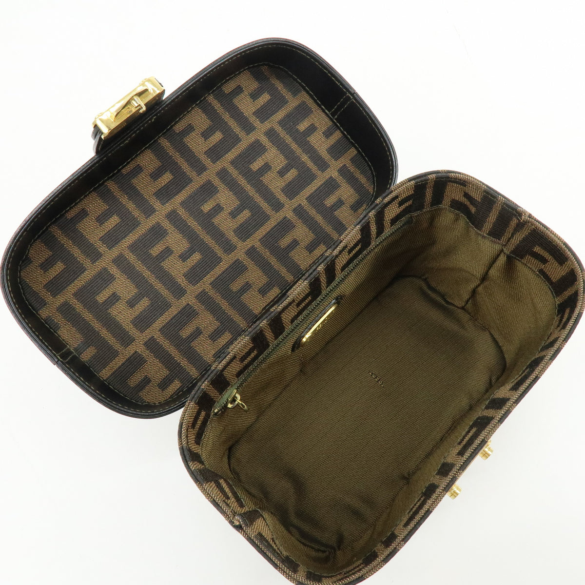 FENDI Zucca Canvas Leather 2Way Vanity Bag Shoulder Bag Brown 09149311