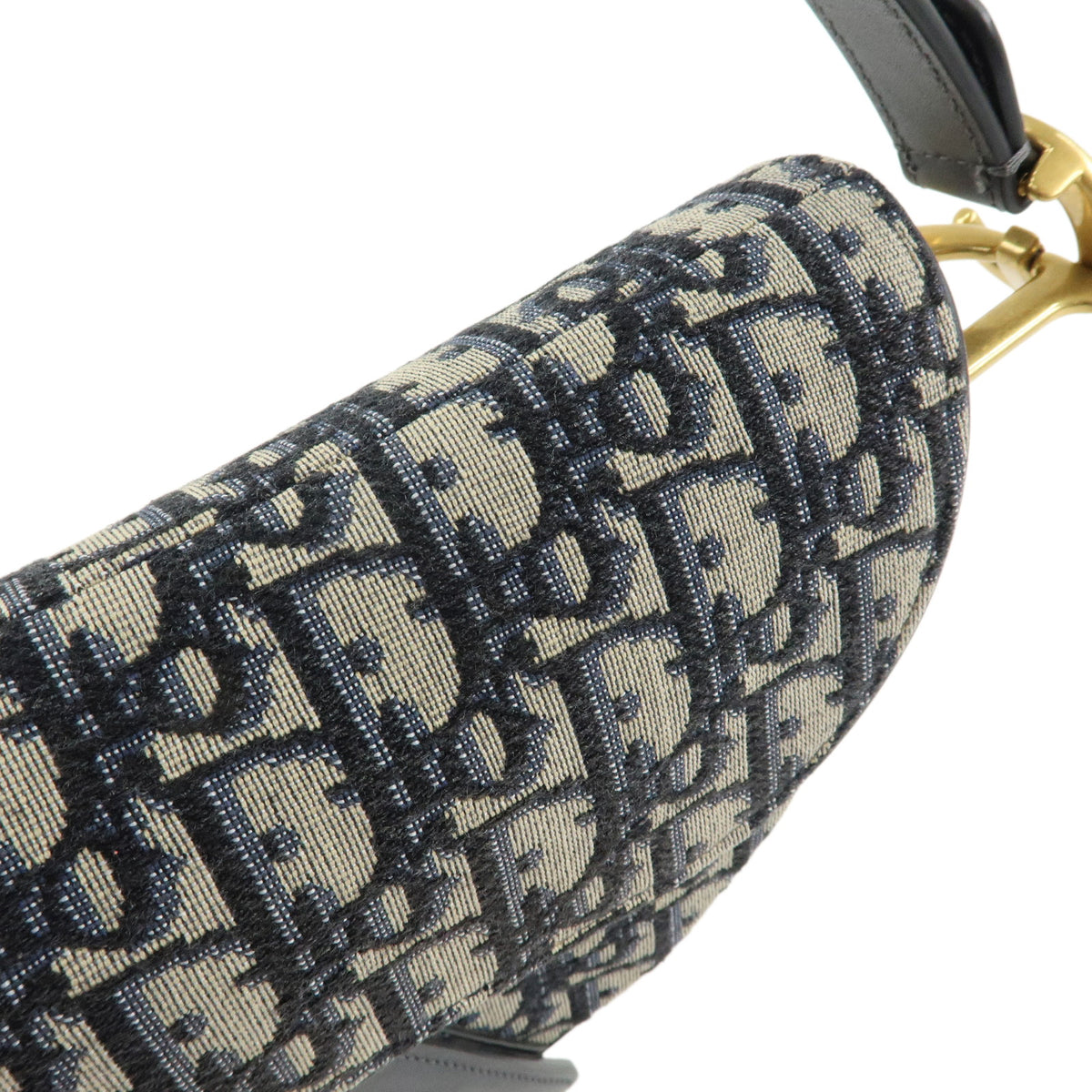 Christian Dior Saddle Oblique Jaquard Leather Shoulder Bag Navy Beige