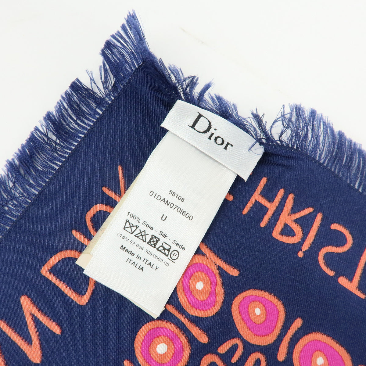 Christian Dior Silk 100% Lion Geometric pattern Scarf Navy
