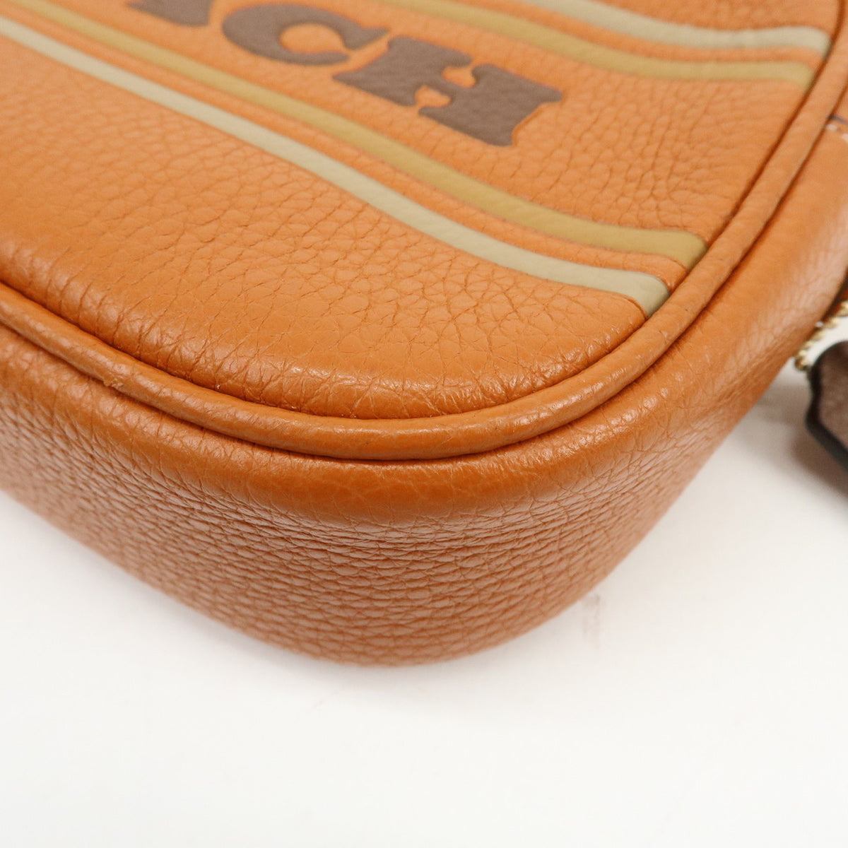 COACH Logo Leather Shoulder Bag Crossbody Bag Camel Brown