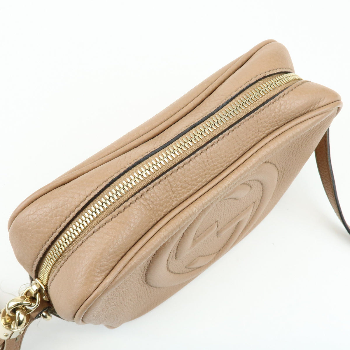 GUCCI SOHO Interlocking G Leather Shoulder Bag Pink Beige 308364