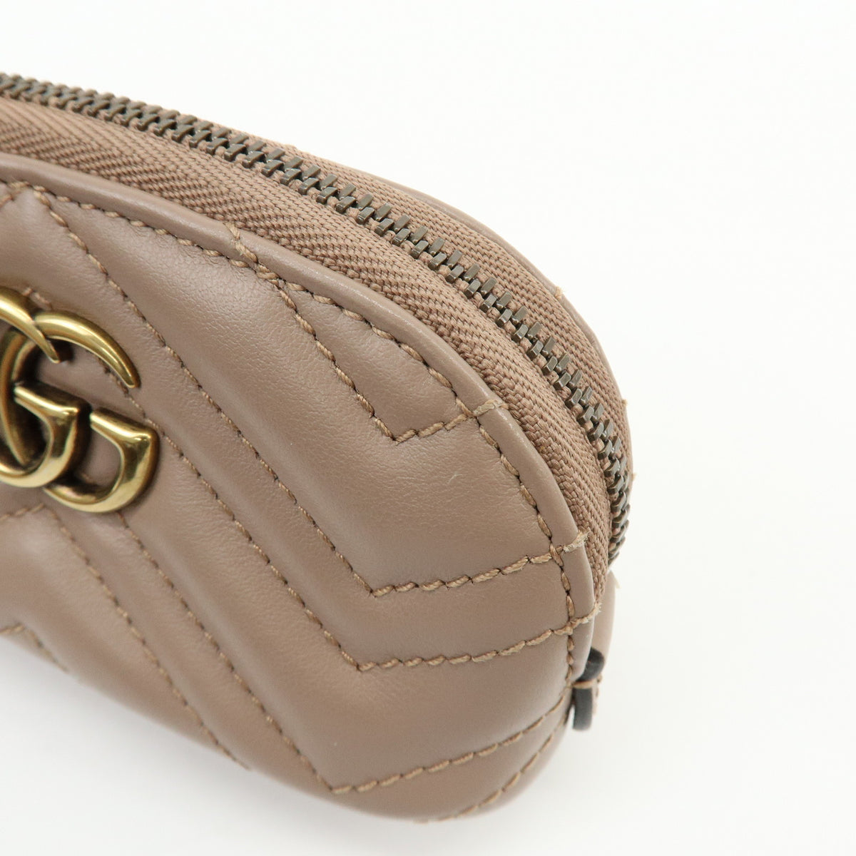 GUCCI GG Marmont Double G Leather Pouch Key Case Pink Beige 625691