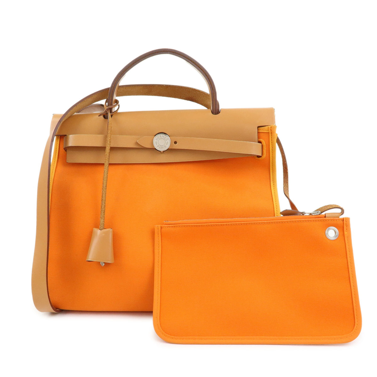 HERMES Herline Toile Officier Leather 2Way Hand Shoulder Bag □T Stamped