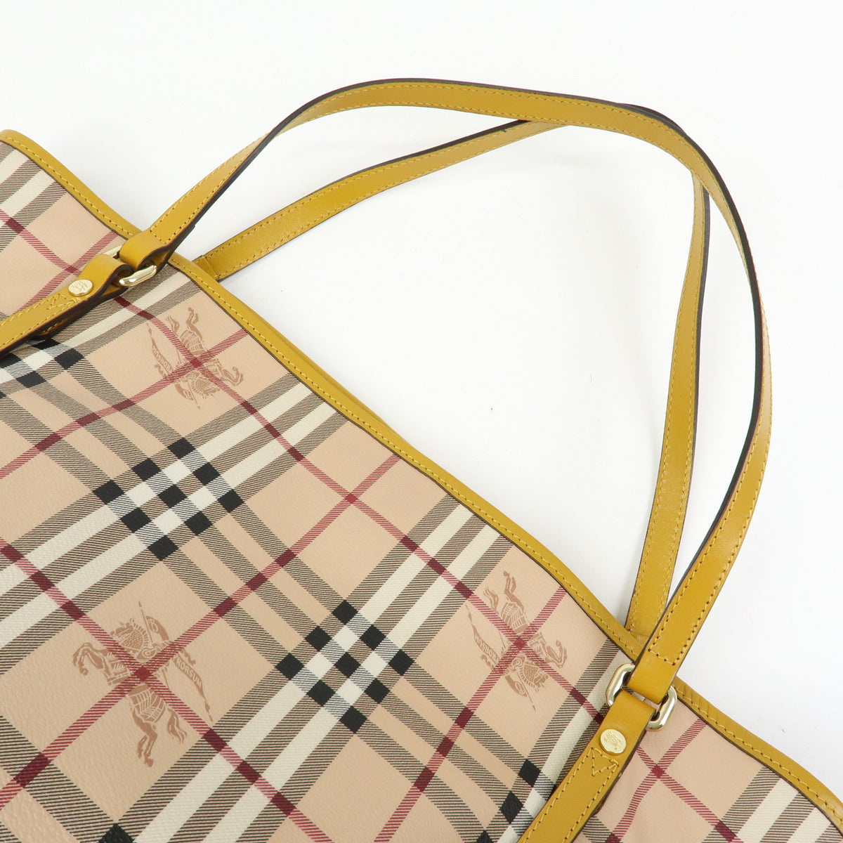BURBERRY Haymarket Check PVC Leather Tote Bag Beige Mustard Yellow