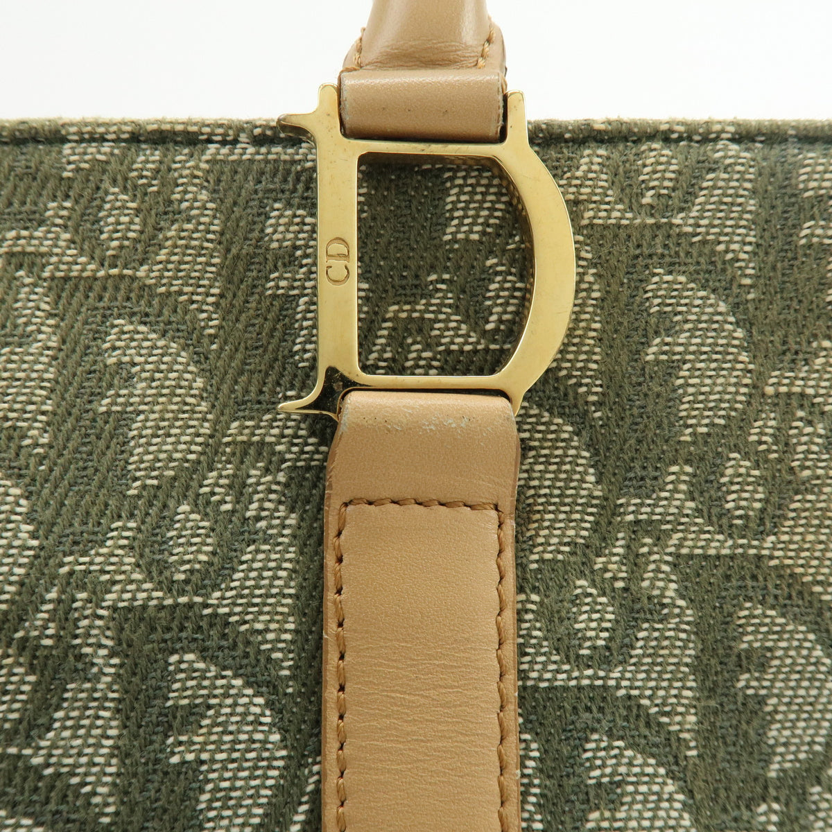 Christian Dior Trotter Jacquard Canvas Leather Hand Bag Tote Bag Green