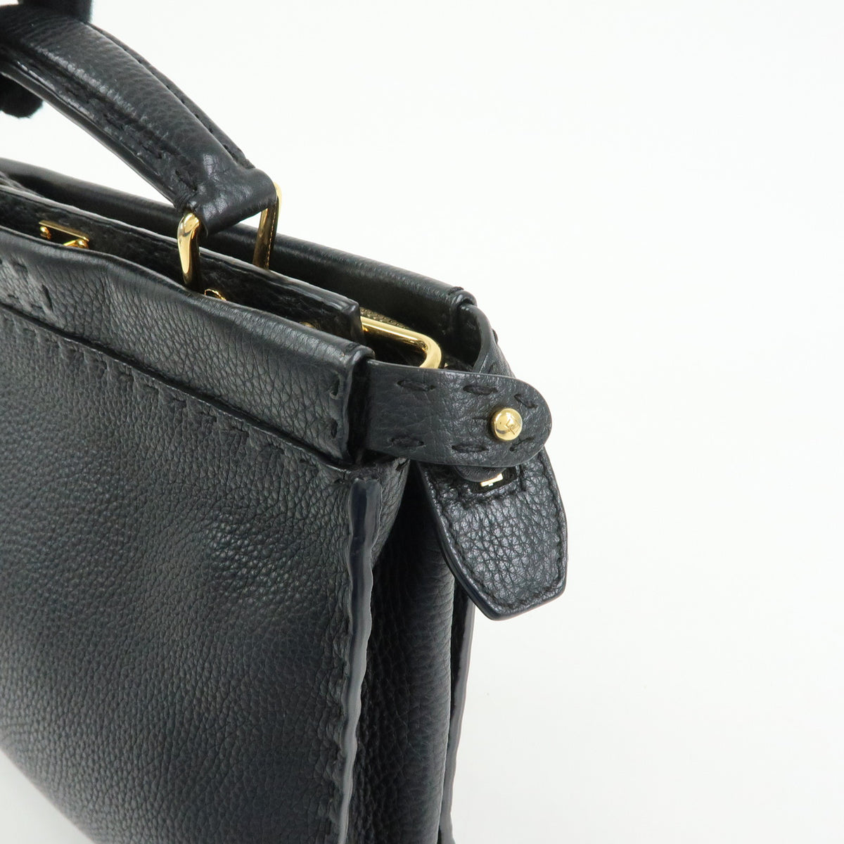 FENDI Peekaboo Seleria Calf Leather 2Way Hand Bag Black 7VA422